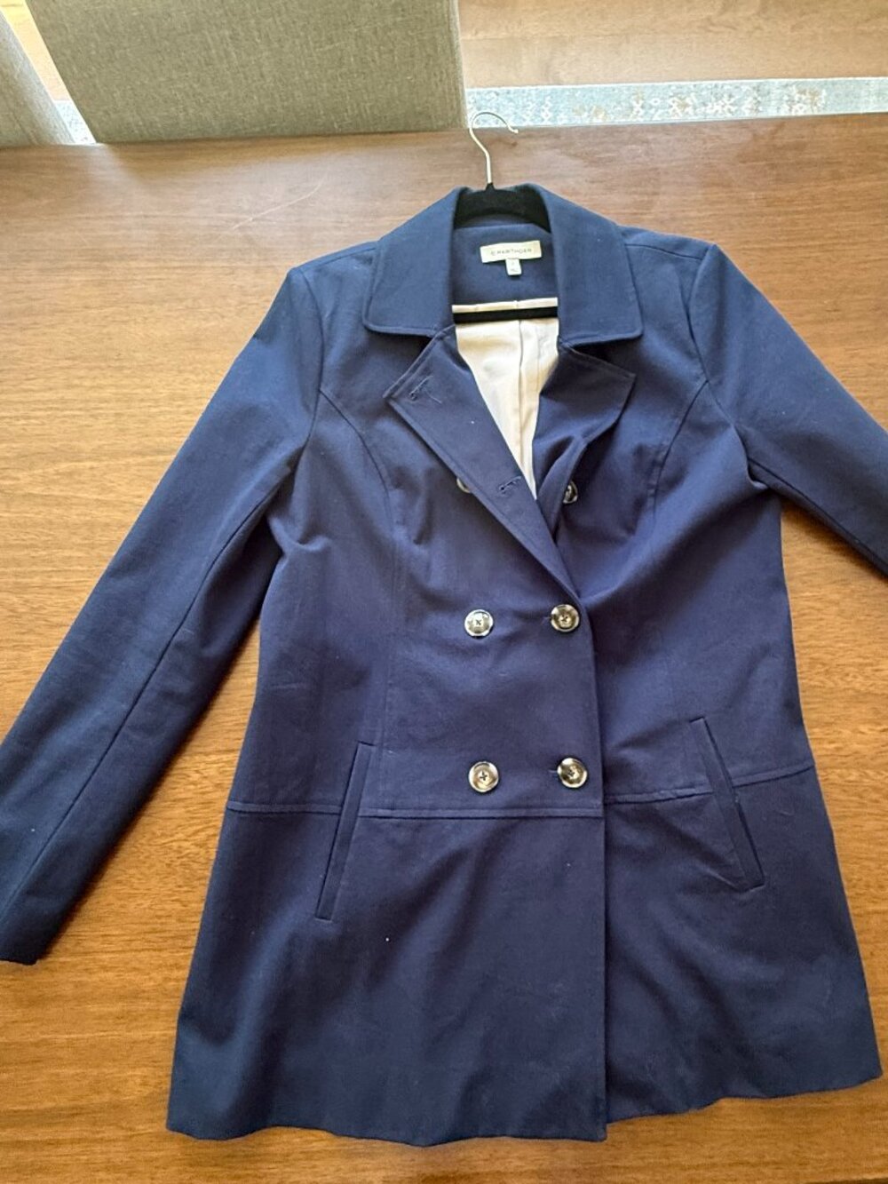 41 Hawthorn Navy Double-Breasted Trench Coat | Women's L | Belted Career Jacket - Picture 3 of 5